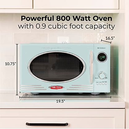  Retro Countertop Microwave Oven, 0.9 Cu. Ft. 800-Watts With LED Digital Display, Child Lock, Easy Clean Interior, Cu.Ft, Aqua & Nostalgia Classic 4-Slice Wide Slot Toaster, Aqua