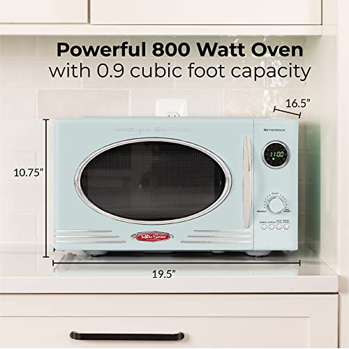 Retro Countertop Microwave Oven, 0.9 Cu. Ft. 800-Watts With LED Digital Display, Child Lock, Cu.Ft, Aqua & Keurig K-Mini Coffee Maker, Single Serve K-Cup Pod Coffee Brewer, 6 To 12 Oz.