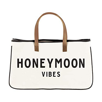  Santa Barbara Design Studio Tote Bag Wedding Collection Black And White 100% Cotton Canvas With Genuine Leather Handles, Large, Honeymoon Vibes