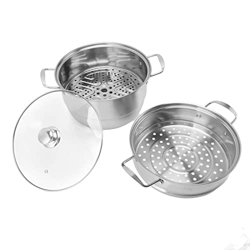  GLOGLOW Stainless Steel Steam Pot, Large Capacity Food Steaming Pot 304 Stainless Steel Multipurpose Thickened Food Grade For Electric Furnace For Gas Stove For Home (Three Layers)