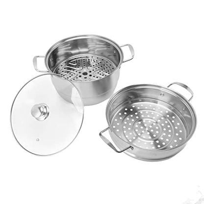  GLOGLOW Stainless Steel Steam Pot, Large Capacity Food Steaming Pot 304 Stainless Steel Multipurpose Thickened Food Grade For Electric Furnace For Gas Stove For Home (Three Layers)