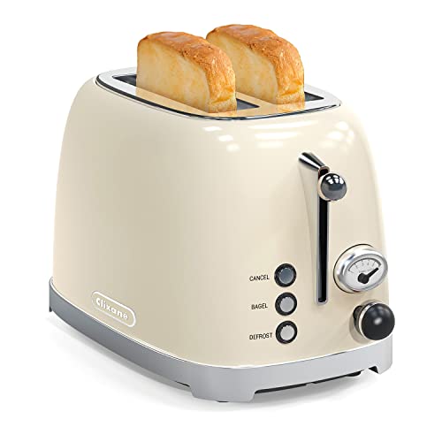  Toaster 2 Slice,1.5"Extra Wide Slots Toaster,Retro Stainless Steel With Bagel, Cancel, Defrost, Reheat Function And 6-Shade Settings, Removal Crumb Tray (Cream)