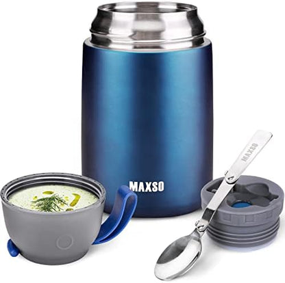 Soup Thermos For Hot Food, 17 Oz Stainless Steel Vacuum Insulated Lunch Container Bento Box With Spoon For Adults, Leakproof Thermal Food Jar For Office Picnic Travel - Black
