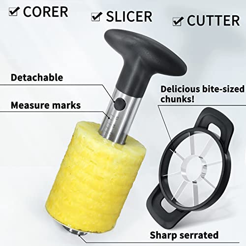  Pineapple Corer And Slicer Tool, Durable Pineapple Core Remover With Upgraded Cutter & Reinforced Thicker Blade, Stainless Steel Kitchen Fruit Gadget For Diced Pineapple Rings, Black Handle