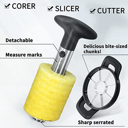 Pineapple Corer And Slicer Tool, Durable Pineapple Core Remover With Upgraded Cutter & Reinforced Thicker Blade, Stainless Steel Kitchen Fruit Gadget For Diced Pineapple Rings, Black Handle