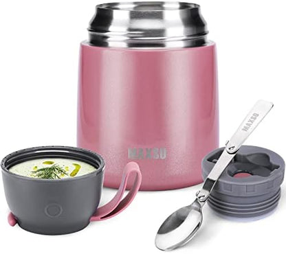  Soup Thermos For Hot Food, 17 Oz Stainless Steel Vacuum Insulated Lunch Container Bento Box With Spoon For Adults, Leakproof Thermal Food Jar For Office Picnic Travel - Black