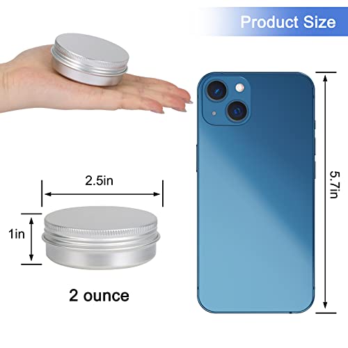  60 Pack 2 Oz Metal Round Tins Aluminum Tin Cans Containers With Screw Lid For Lotion Bars, Balms, Salve, Spices Or Beard Balm