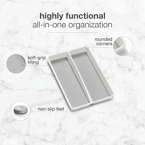  Mini 2-Compartment Plastic Utensil Tray For Drawers, Multipurpose Storage Tray Drawer Organizer, White
