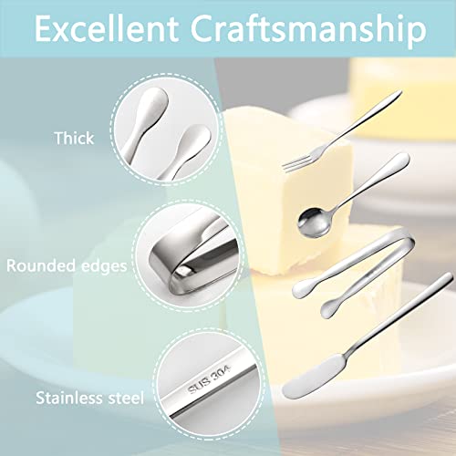  32 Pieces Cheese Butter Spreader Knives Set, Charcuterie Accessories Stainless Steel Cheese Spreader Knives, Mini Serving Tongs, Spoons And Forks For Butter Cheese Jam Appetizer Pastry Making