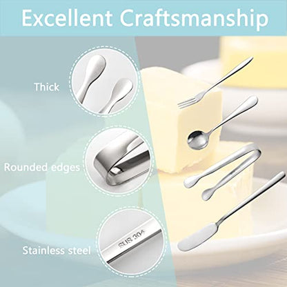  32 Pieces Cheese Butter Spreader Knives Set, Charcuterie Accessories Stainless Steel Cheese Spreader Knives, Mini Serving Tongs, Spoons And Forks For Butter Cheese Jam Appetizer Pastry Making