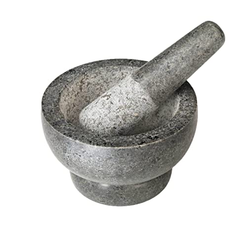 Cole & Mason 5.5-inch Granite Mortar & Pestle - Unpolished Stone Mortar & Pestle For Kitchen - Large Grinding Bowl For Herbs And Spices - Grey, 4 Pounds