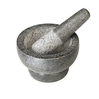 Cole & Mason 5.5-inch Granite Mortar & Pestle - Unpolished Stone Mortar & Pestle For Kitchen - Large Grinding Bowl For Herbs And Spices - Grey, 4 Pounds
