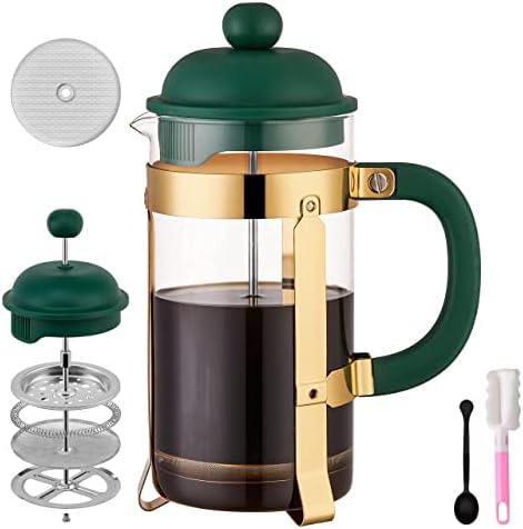  French Press Coffee & Tea Maker, 34 Ounce Coffee Press Coffee Maker, 304 Stainless Steel Heat Resistant High Boron Glass Easy To Clean (Dark Green, 34oz)