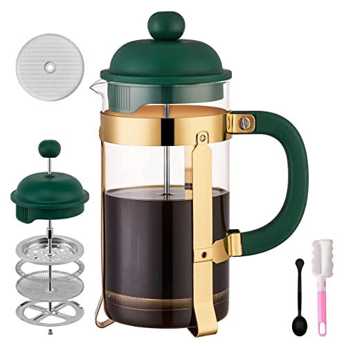  French Press Coffee & Tea Maker, 34 Ounce Coffee Press Coffee Maker, 304 Stainless Steel Heat Resistant High Boron Glass Easy To Clean (Dark Green, 34oz)