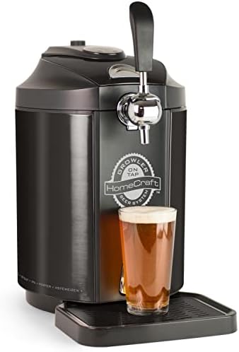  Homecraft Black Stainless Steel Easy-Dispensing Tap Beer Cooling System Kegerator, Includes Reusable Growler, CO2 Cartridges, Removable Drip Tray & Cleaning Kit, Fresh For 30 Days