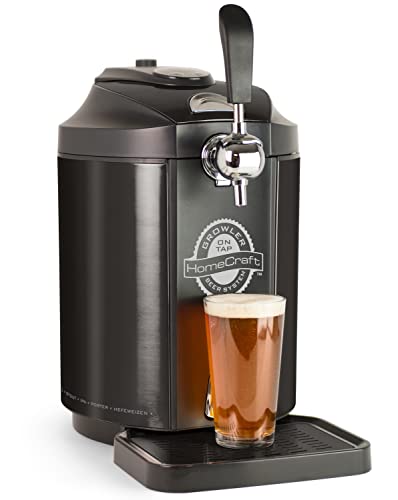  Homecraft Black Stainless Steel Easy-Dispensing Tap Beer Cooling System Kegerator, Includes Reusable Growler, CO2 Cartridges, Removable Drip Tray & Cleaning Kit, Fresh For 30 Days