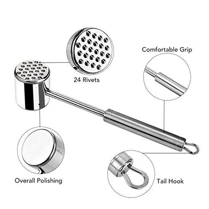  Zeerkeer Meat Tenderizer Hammer Tool Stainless Steel Dual-Sided Meat Mallet For Tenderizing Flattening Steak, Beef, Chicken, Pork And Poultry-Dishwasher Safe