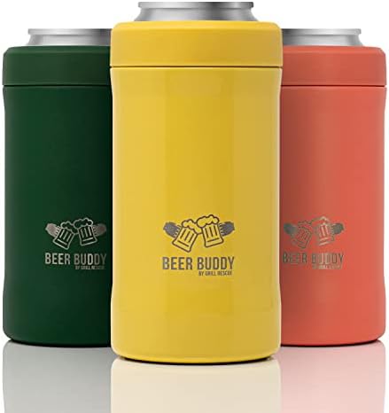  Grill Rescue​ Insulated Can Holder – Vacuum-Sealed Stainless Steel – Beer Bottle Insulator For Cold Beverages – Thermos Beer Cooler ​Suited For Any Size​ Drink - One Size Fits All (Matte Black)