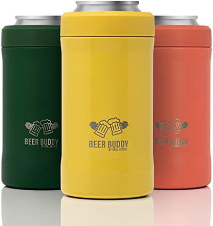  Grill Rescue​ Insulated Can Holder – Vacuum-Sealed Stainless Steel – Beer Bottle Insulator For Cold Beverages – Thermos Beer Cooler ​Suited For Any Size​ Drink - One Size Fits All (Matte Black)