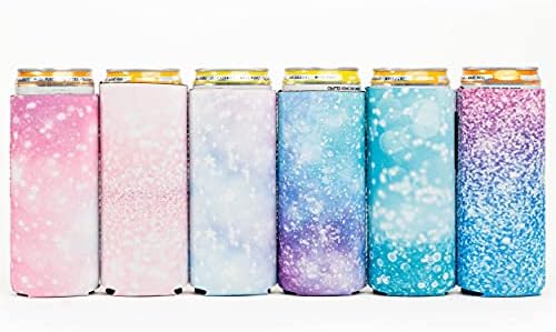  Axendale Tall Can Sleeve For Slim Can And Tall Beer Cans - Set Of 6 12oz Skinny Insulated Cooler Sleeves To Keep Drinks Cold - Compatible With Truly, Michelob Ultra, Seltzers, Redbull (Color Glitter)