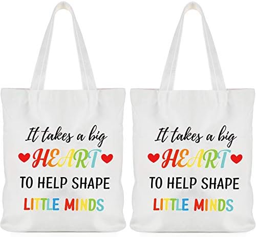  Frienda 2 Pcs Teacher Tote Bags Canvas Teacher Appreciation Bags For Women Reusable Teacher Gift Bag For School Supplies