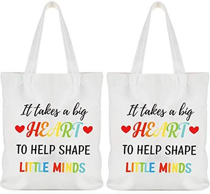  Frienda 2 Pcs Teacher Tote Bags Canvas Teacher Appreciation Bags For Women Reusable Teacher Gift Bag For School Supplies