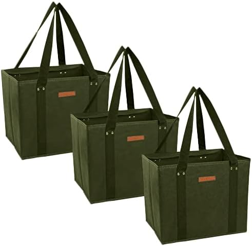  Gramercy Kitchen Reusable Grocery Bags, Reusable Shopping Bags, Tote Bags Bulk, Utility Tote, Bulk Tote Bags - Washable (Army Green, Set Of 4)