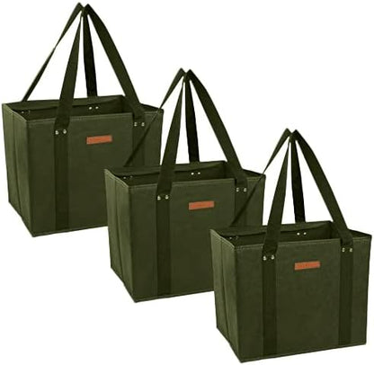  Gramercy Kitchen Reusable Grocery Bags, Reusable Shopping Bags, Tote Bags Bulk, Utility Tote, Bulk Tote Bags - Washable (Army Green, Set Of 4)