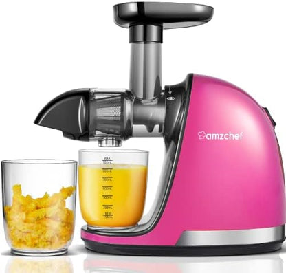  Masticating Juicer Machines, AMZCHEF Slow Cold Press Juicer With Reverse Function, High Juice Yield, Easy Clean With Brush,Recipes For High Nutrient Fruits And Vegetables, Gray(Updated)