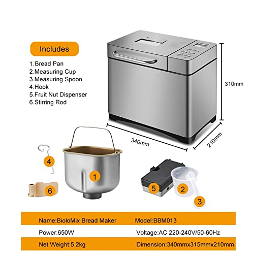  Mbj Bread Maker Stainless SteelAutomatic Bread Maker Programmable Bread Machine With Sizes Fruit Nut Dispenser