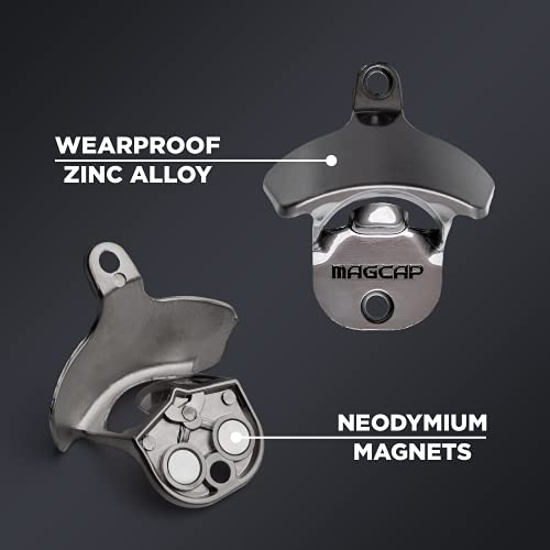  Outdoor Bottle Opener Wall Mounted - Style Magnetic Beer Bottle Opener That Catches Caps - Easy To Install And Incredibly Convenient (Gunmetal Black)