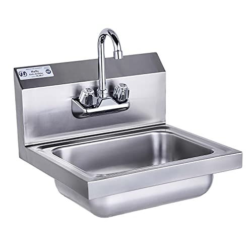  Tainless Steel Sink For Washing With Faucet, NSF Commercial Wall Mount Hand Basin For Restaurant, Kitchen And Home, 17 X 15 Inches