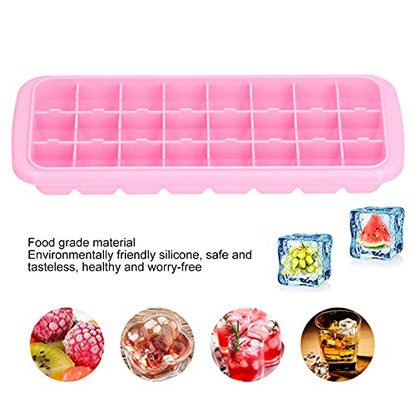 Ice Cube Maker, Easy To Demold Safe And Non Ice Molds 24 Grids Design High And Low Temperature Resistance For Bar For Home Use For Restaurant(Pink)
