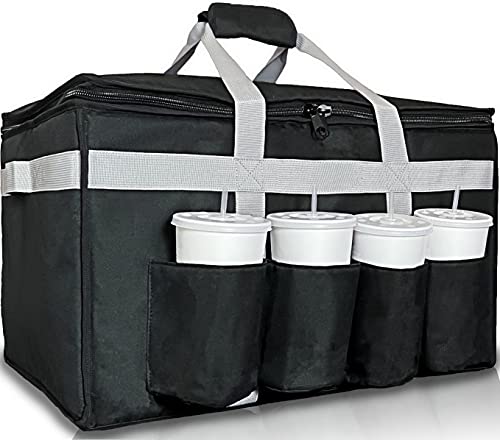  Insulated Food Delivery Bag With Cup Holders/Drink Carriers Premium XXL, Great For Beverages, Grocery, Pizza, Commercial Quality Hot And Cold (XL Pro)