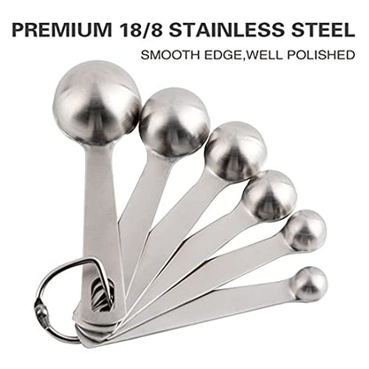  Measuring Spoons, Copper Plated Stainless Steel Measuring Spoons Set Of 6 Piece 1/8 Tsp, 1/4 Tsp, 1/2 Tsp, 1 Tsp, 1/2 Tbsp & 1 Tbsp For Measuring Dry And Liquid Ingredients, Fits In Spice Jars