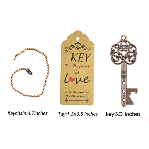  52pcs Vintage Skeleton Key Bottle Opener Wedding Party Favor Guest Souvenir Gift Set With Tag Card And Keychain(Antique Copper)