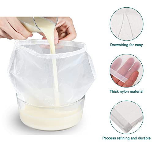  Nut Milk Bag For Straining - Reusable Fine BPA-Free Strainer Bag, Cheesecloth Unbleached Bag, Yogurt Strainer, Juice Filter& Cold Brew Coffee Filter,Washable Reusable Almond Strainer (9"X12", 2Pcs)