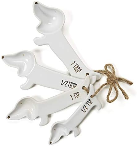  White Ceramic Dog Themed Kitchen Utensils: Measuring Cups And Spoons, Spoon Rest For Countertop - Cute Kitchen Accessories (Dog Measuring Spoons)