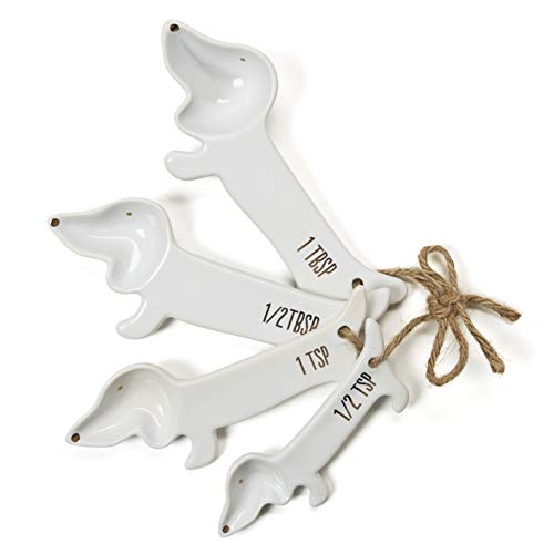  White Ceramic Dog Themed Kitchen Utensils: Measuring Cups And Spoons, Spoon Rest For Countertop - Cute Kitchen Accessories (Dog Measuring Spoons)