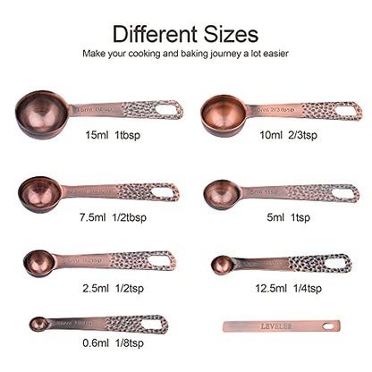 GENERIC Measuring Spoons Set, Copper Measuring Spoons Set, 7 Bronze Measuring Spoons With Leveler, Stainless Steel Baking Measurer Spoons, Kitchen Measurement Spoons Set Of 8, A: Copper