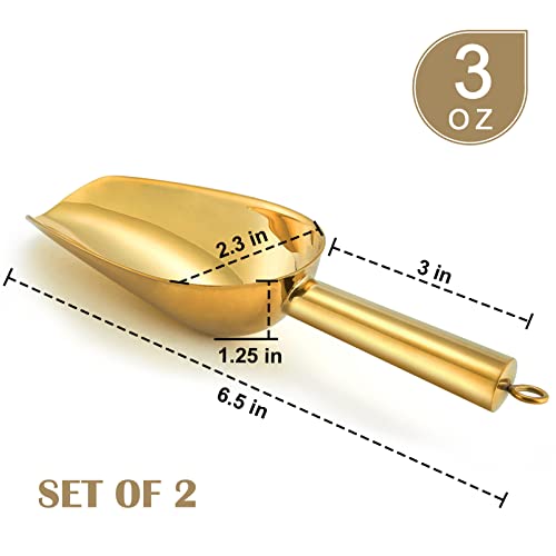  3OZ Mini Scoop Set Of 2, P&P CHEF Stainless Steel Candy Sweet Ice Cube Scoop For Home Bar Buffet Wedding Canisters, Easy Clean & Durable - Gold