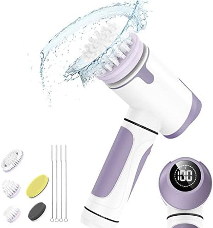  Electric Spin Scrubber Cordless - Electric Cleaning Brush For Bathroom,Power Shower Scrubber Cleaning With LED Display For Tub,Floor,Tile,Window,Kitchen,6 Replaceable Brush Heads,Dual Speed