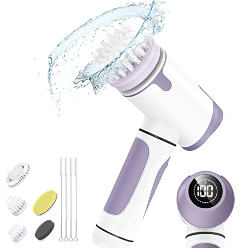  Electric Spin Scrubber Cordless - Electric Cleaning Brush For Bathroom,Power Shower Scrubber Cleaning With LED Display For Tub,Floor,Tile,Window,Kitchen,6 Replaceable Brush Heads,Dual Speed