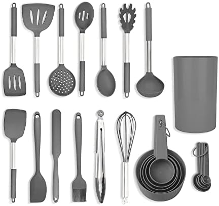  24-Piece Black Stainless Steel & Silicone Cooking Utensil Set, Heat-Resistant Cooking Utensils, Non-Scratching Kitchen Cooking Utensils, Includes A Bonus Recipe E-Book