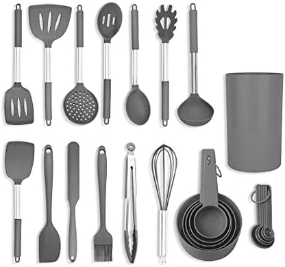  24-Piece Black Stainless Steel & Silicone Cooking Utensil Set, Heat-Resistant Cooking Utensils, Non-Scratching Kitchen Cooking Utensils, Includes A Bonus Recipe E-Book
