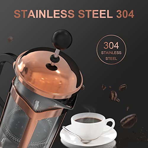 French Press Coffee Maker, Stainless Steel Small French Press 12 Oz Glass 4 Level Filtration System, Durable Heat Resistant Borosilicate Coffee Presser Single Cup