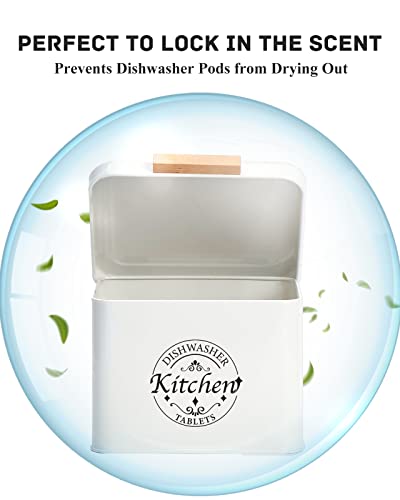  Dishwasher Pod Container With Hinged Lid. Farmhouse Metal Dishwaser Pods Holder For Kitchen Cabinet Organizer. Modern Kitchen Decor And Accessories. Dishwasher Detergent Tablet Storage(Cream)
