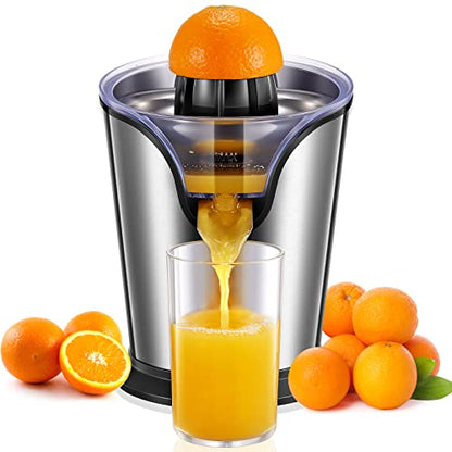  Orange Juice Squeezer Electric Citrus Juicer With Two Interchangeable Cones Suitable For Orange, Lemon And Grapefruit, Brushed Stainless Steel
