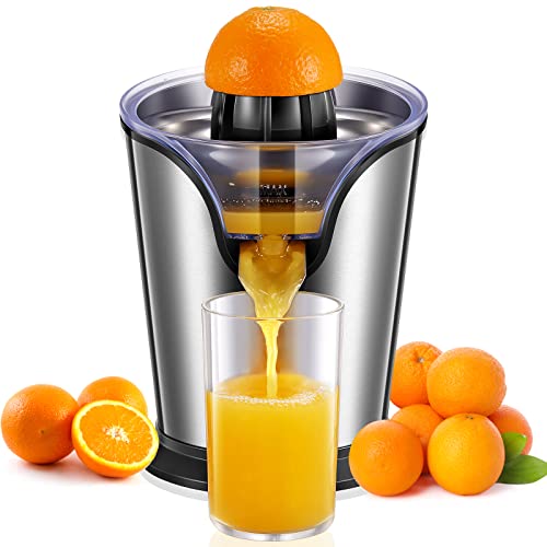  Orange Juice Squeezer Electric Citrus Juicer With Two Interchangeable Cones Suitable For Orange, Lemon And Grapefruit, Brushed Stainless Steel