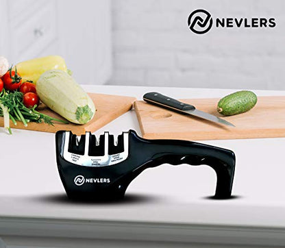  3 In 1 Kitchen Knife Sharpener With Cut Resistant Gloves | Knife Sharpeners For Kitchen Knives Preps, Repairs, Sharpens | Blade Sharpener With Diamond, Ceramic & Tungsten Steel Slots (Black)